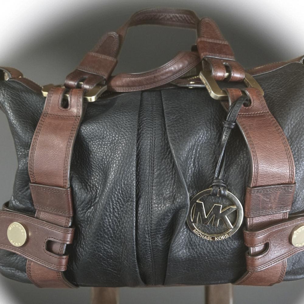 Michael Kors Black and Brown Duffel Bag